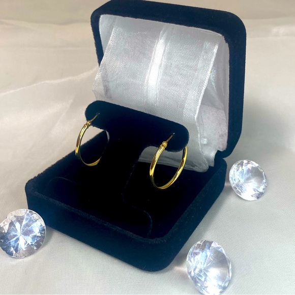 14K YELLOW GOLD classic thin hoop earrings REAL GOLD 1” - Picture 1 of 11